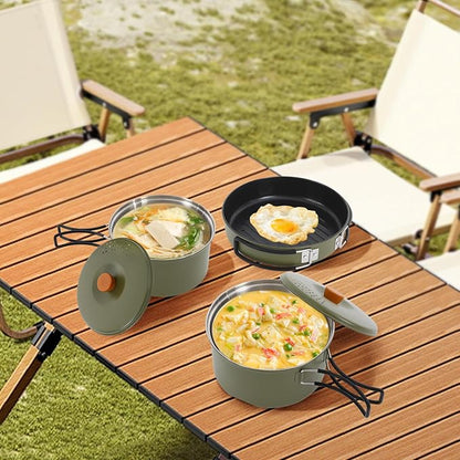 Camping Cookware Set, Camping Cooking Set,304 Stainless Steel Camping Pots &Frying Pan Set,Campfire Cooking Equipment with Storage Bag for Camping,Household, Hiking, Beach Trips