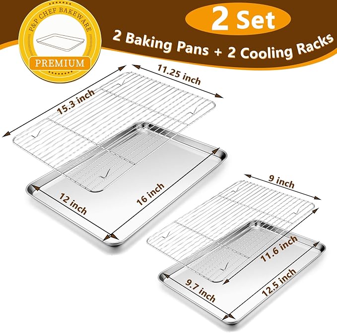 P&P CHEF 16 + 12.5 Inch Stainless Steel Baking Sheet