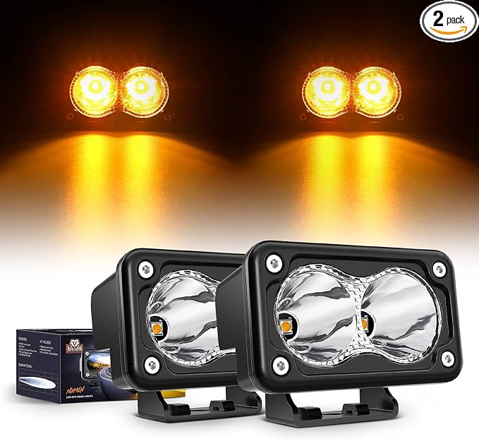 Nilight 3Inch Amber LED Light Pods 2PCS 10W Super Spot Fog Lights Auxiliary Driving Lamp Built-in EMC for Motorbike SUV ATV Truck Boat Tractor Forklift