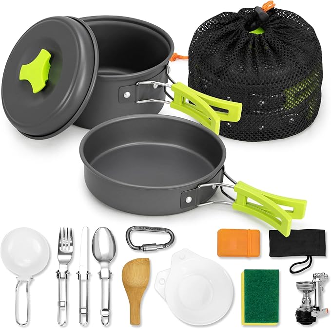 15pcs Camping Cookware Mess Kit,Non-Stick Lightweight Pots Set Portable Outdoor Cookware for Camping Backpacking Hiking Outdoor Cooking and Picnic