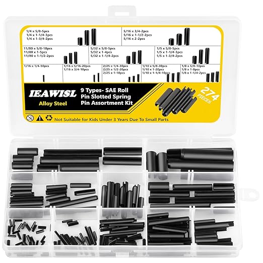 274Pcs Roll Pins Assortment, 65Mn Steel Black Roll Pins