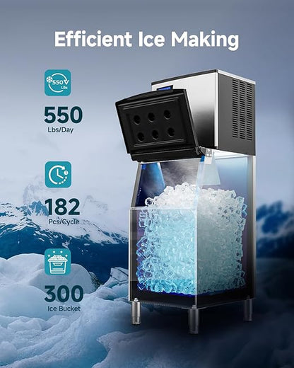 EUHOMY Commercial Ice Maker Machine, 550 lbs/24H Industrial Ice Machine