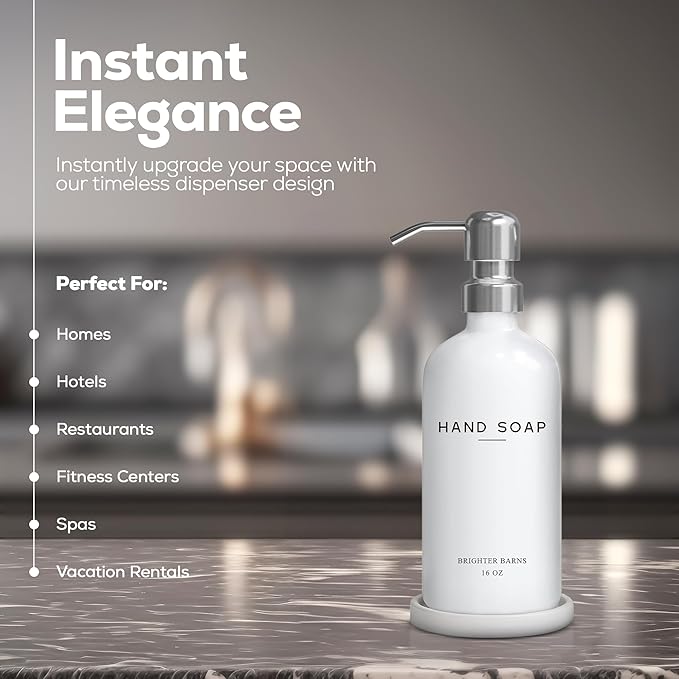 White Glass Hand Soap Dispenser Bathroom Set by Brighter Barns