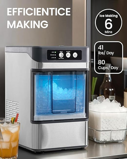 Nugget Ice Maker Countertop, Chewable Pellet Ice Machine, Portable Ice Machine
