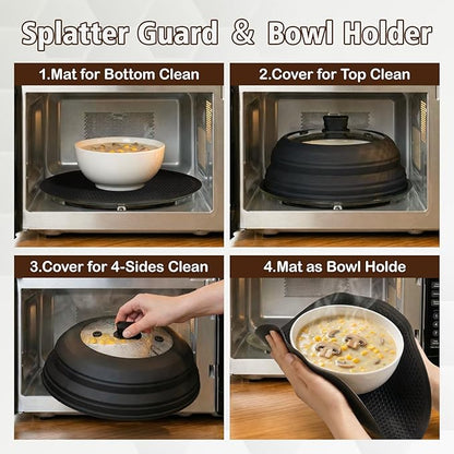 Lzerking Microwave Splatter Cover & Silicone Mat, 10.8 inch Glass Splatter