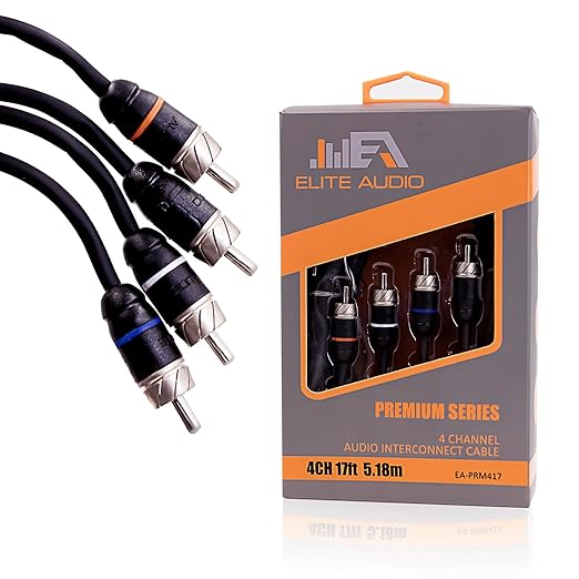 Elite Audio Premium Series 17ft. 4-Channel Car Audio RCA Cable – Double Shielded