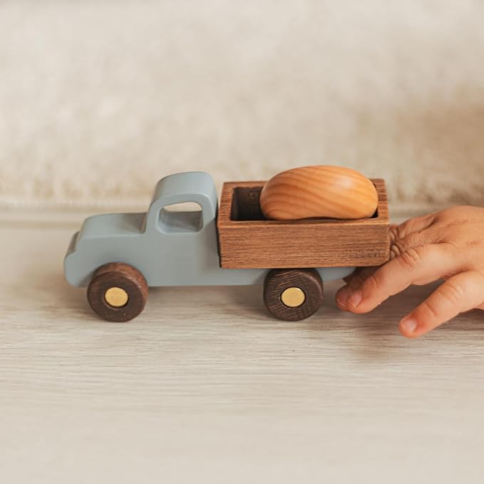 BUSY PUZZLE Colorful Wooden Toy Cars Set 2-Pack Truck and Car Durable Wooden Vehicles for Kids Montessori-Inspired Gift for Toddlers