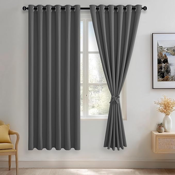 JIUZHEN Dark Grey Blackout Curtains