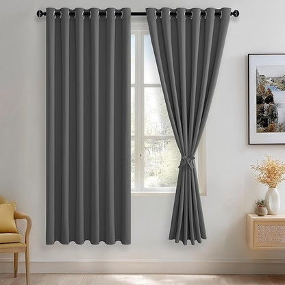JIUZHEN Dark Grey Blackout Curtains