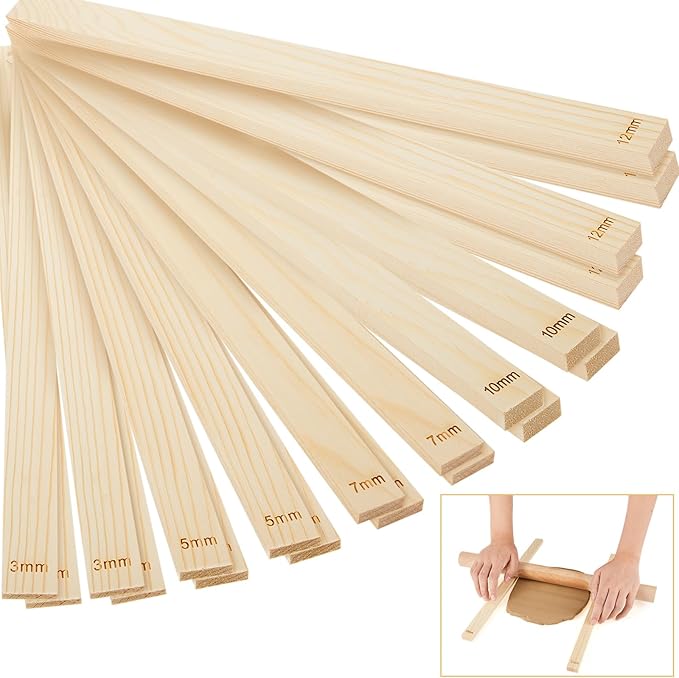 Sasylvia 20 Pcs Pottery Rolling Pin Guides Wood Teaching Rolling Mud Stick