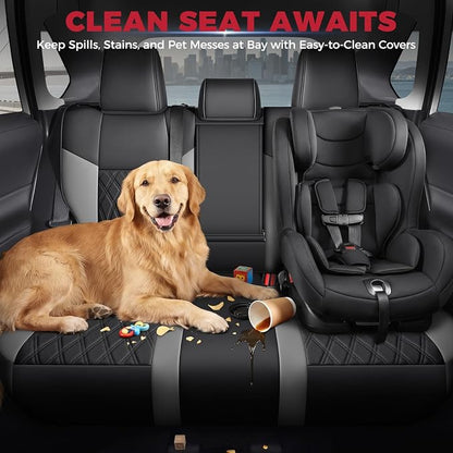 FREESOO Custom Seat Covers for Toyota RAV4 2019 2020 2021 2022 2023 2024 2025 LE XLE Limited XLE Premium Gas, RAV4 Leather Car Seat Covers Interior, RAV 4 SUV Accessories Full Set, BlackGrey