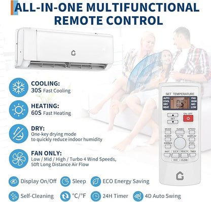 12000BTU Mini Split Air Conditioner& Heater, 21 SEER2 230V Wall-Mounted