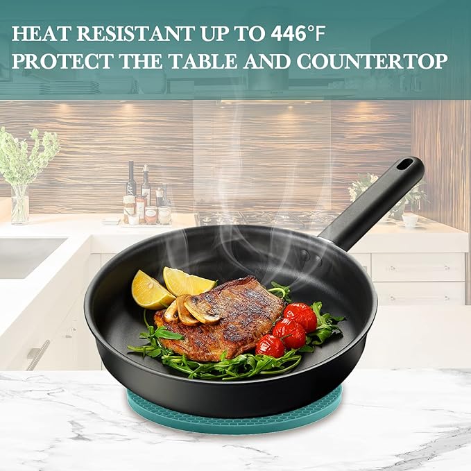 4 Pack Silicone Trivets for Hot Dishes, Dark Green Silicone Hot Pads Trivet for Hot Pots and Pans, 4 PCS Heat Resistant Silicone Mats Pot Holders for Kitchen Counter, Large Coasters & Jar Opener