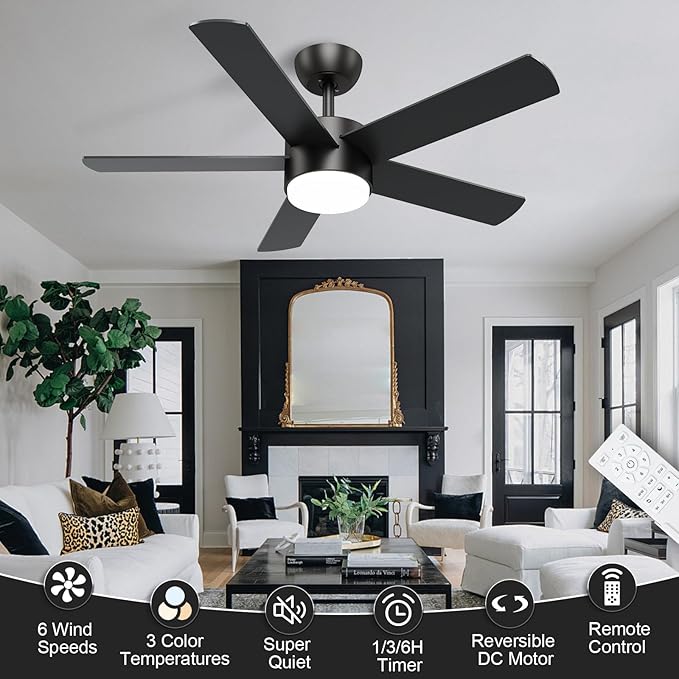 POCHFAN 42 inch Black Ceiling Fans