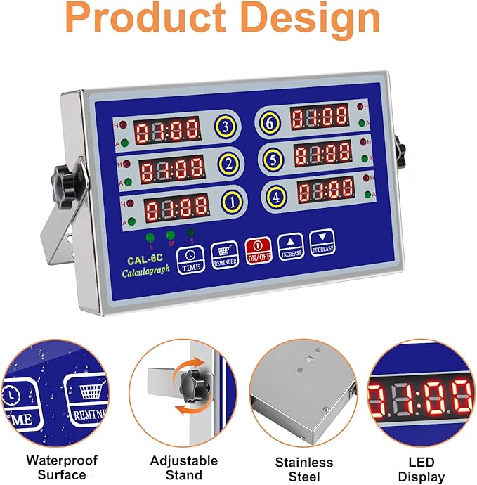 Kitchen Timers for Cooking – 6 Channel Commercial Kitchen Timer Restaurant
