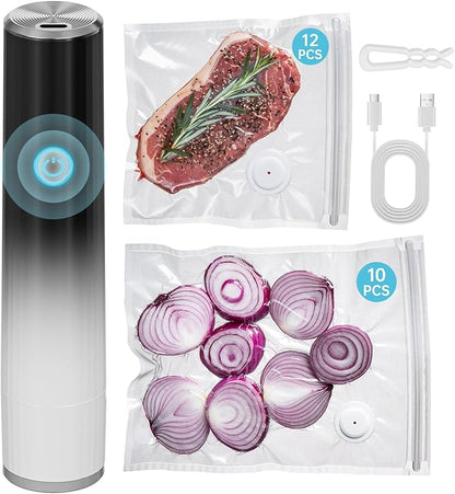 Vacuum Sealer, Handheld Compact Vacuum Sealer for Food Fresh & Save Meal Prep Sous Vide, Portable Cordless Vacuum Machine for Travel, with 22 Reusable Vacuum Bags, Black