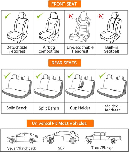 Full Coverage Car Seat Covers Full Set Waterproof, Luxury Leather Automotive Seat Covers Car Seat Protector, Front & Rear Seats Cover Sets Universal Fit for Most Vehicles Sedans SUVs, Gray