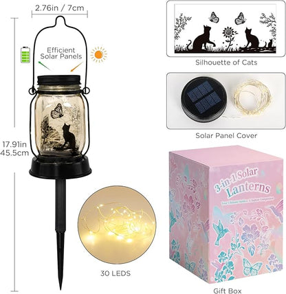 kyoryuger Cat Solar Lanterns 2PACK Cat Lover Gifts for Women Mom Grandma Christmas Cat Gifts for Cat Lovers Cat Memory Lantern with Stake for Yard Lawn Patio Garden Decor and Bedroom Decoration