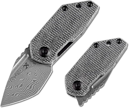 KANSEPT RIO Mini Pocket Folding Knives EDC Camping Folding Knife 1.56'' Damascus Blade Pocket EDC Knife with Black Micarta Handle Everyday Carry K3044D1