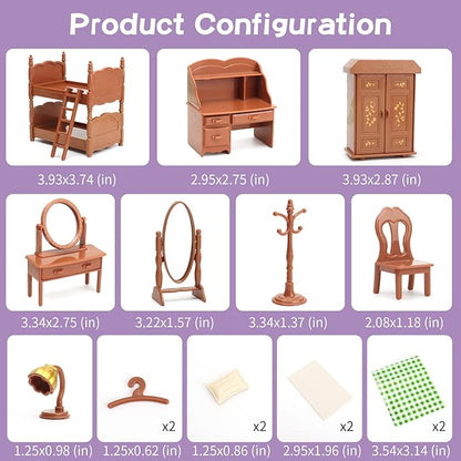 Dollhouse Furniture Set for Kids Toys Miniature Doll House Accessories Pretend Play Toys for Boys Girls & Toddlers Age 3+ with Bedroom