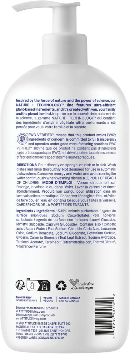 ATTITUDE Dish Soap, EWG Verified, Plant-Based & Vegan Dishwashing Liquid, Naturally Derived, Citrus Zest Scent, 33.8 Fl Oz