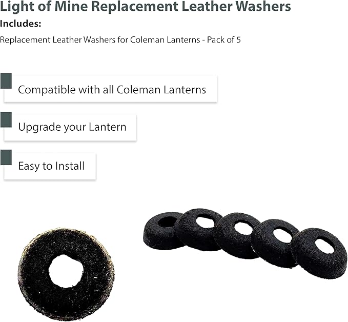 Light of Mine - Replacement Leather Washers for Coleman Lanterns - 5 Pack