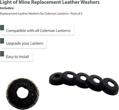 Light of Mine - Replacement Leather Washers for Coleman Lanterns - 5 Pack