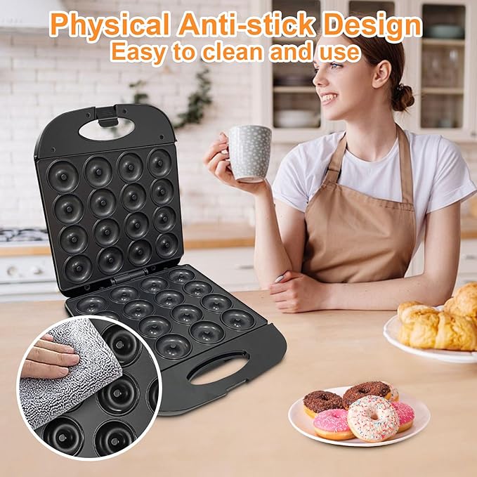 2025 Mini Donut Maker Machine for Home, Kid-Friendly 16-Hole Electric Doughnut