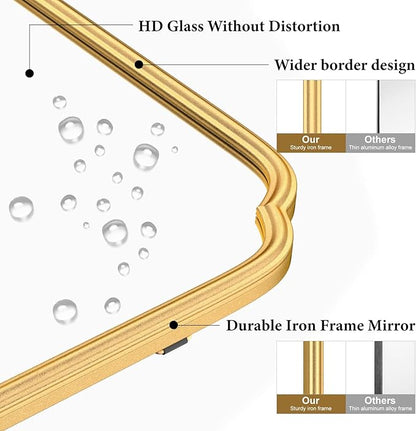 Gold Bathroom Vanity Mirror for Wall 24" x 36" Modern Rounded Rectangle Mirror