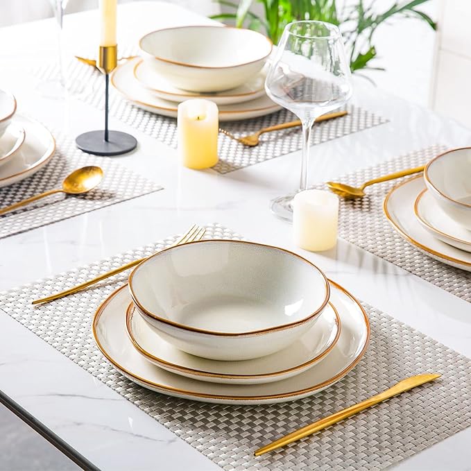 AmorArc Ceramic Dinnerware Sets,Handmade Reactive Glaze Stoneware Plates and Bowls Sets,Highly Chip and Crack Resistant | Dishwasher & Microwave Safe Dishes Set,Service for 4 (12pc)