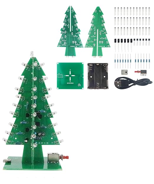 Soldering Practice Kit DIY RGB LED 3D Xmas Tree Electronics Projects Soldering Kit Welding Skills Learn Soldering Kit for DIYers Learning Electronics (05SDS01)