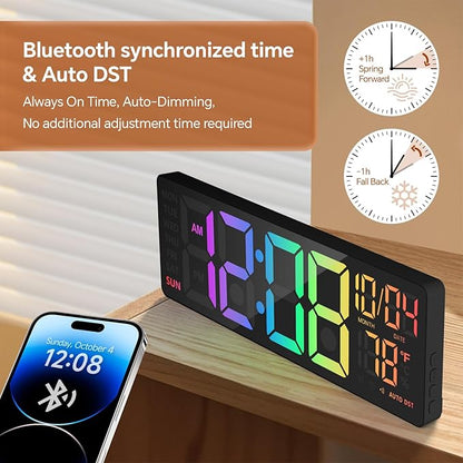 16" Digital Wall Clock with Night Light, Digital Clock with RGB Colors Changing