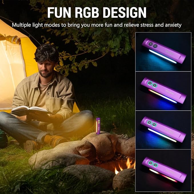 Wurkkos HD01 UV Flashlight, Rechargeable EDC Flashlight, Led Flashlight with 365nm UV Light, 1200 Lumens Flat Flashlight with RGB, Pocket Light for Emergency, Pet Urine Detection(Purple)