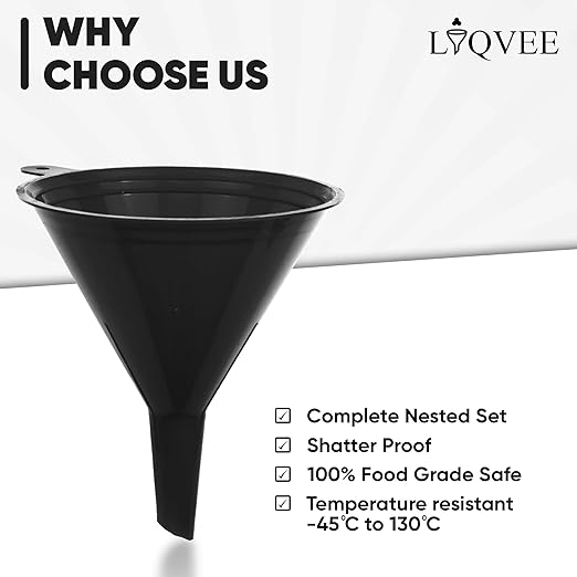 Funnels for Kitchen Use – Black Set in 4 Sizes | Durable, Non-Toxic Food Grade