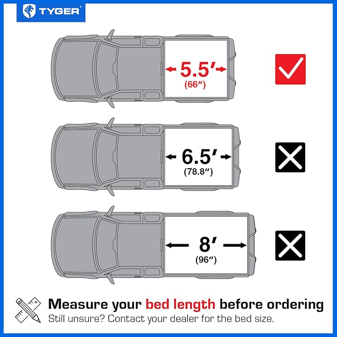 Tyger Auto T1X Soft Roll-Up in Fabric Truck Bed Tonneau Cover Compatible with 2021-2026 Ford F-150; Lightning | 5.5' (67") Bed | TG-BC1F9064X