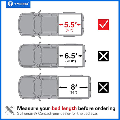 Tyger Auto T1X Soft Roll-Up in Fabric Truck Bed Tonneau Cover Compatible with 2021-2026 Ford F-150; Lightning | 5.5' (67") Bed | TG-BC1F9064X