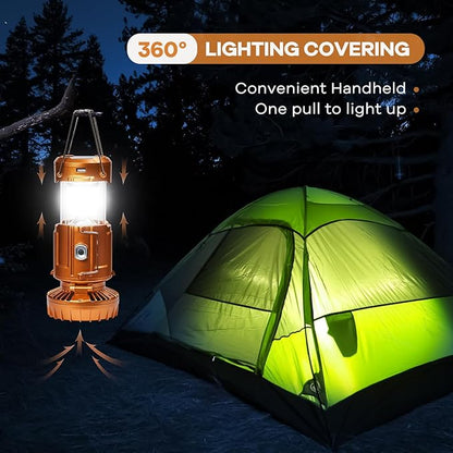 Camping Lanterns with Fan,Solar Camping Fan Charging for Phone, Rechargeable LED Lanterns Camping Fans for Tents Power Outage Hurricanes Camping Gear(Gold)