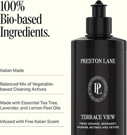 Preston Lane Liquid Dish Soap 16oz, Scented, Grease Cutting - Terrace View | Vegan Dishwashing Soap, Plant Based with Essential Oils, Gentle on Hands, Clean Ingredients