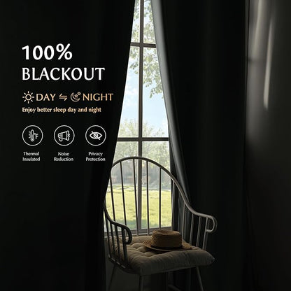 Beauoop Grey 100% Blackout Curtains 84 Inch Long 2 Panels
