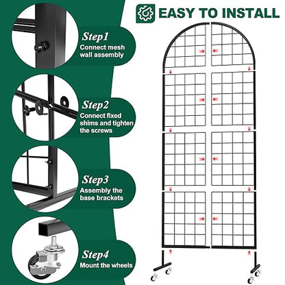 Asee'm Grid Wall Panels Display Stand 2' x 5.2' FT Black Movable Wire Grid Wall