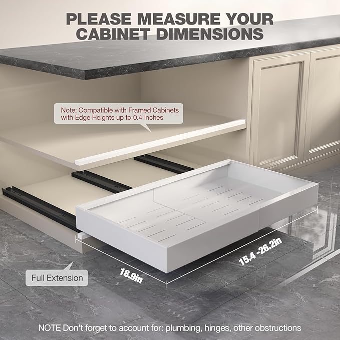 Seinloes 2 Pack Pull Out Cabinet Organizer 19" Deep, Full Extension 3 Slide