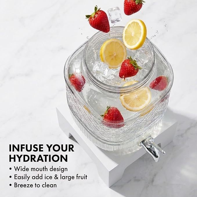 Beverage Dispenser 1 Gallon, Glass Drink Dispenser