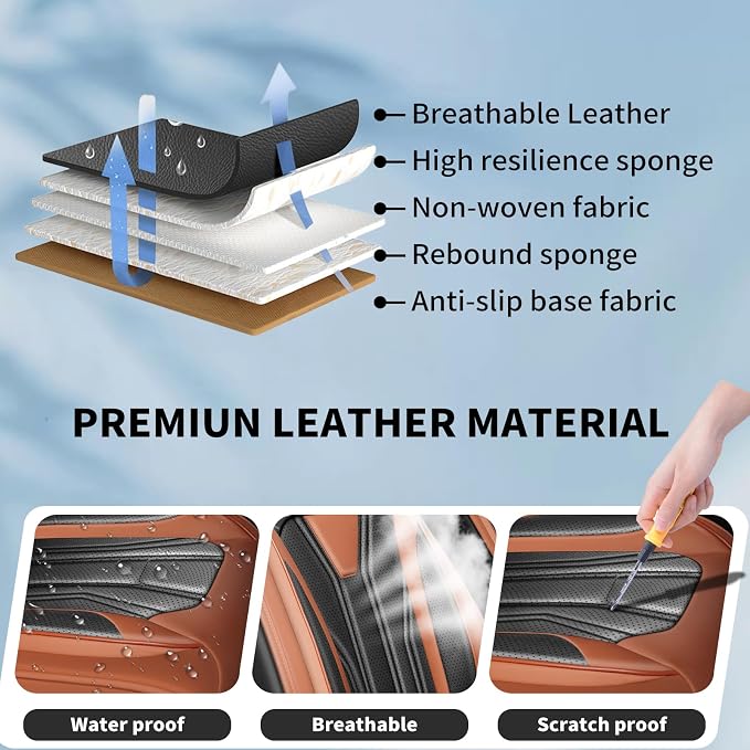 Fit Compass Car Seat Covers for Jeep Compass 2007-2025 2026 -Full Set Premium Leather, Waterproof & Breathable，All-Weather Seat Cushion Protecto & Airbag Compatible, 5 Seats Brown & Black