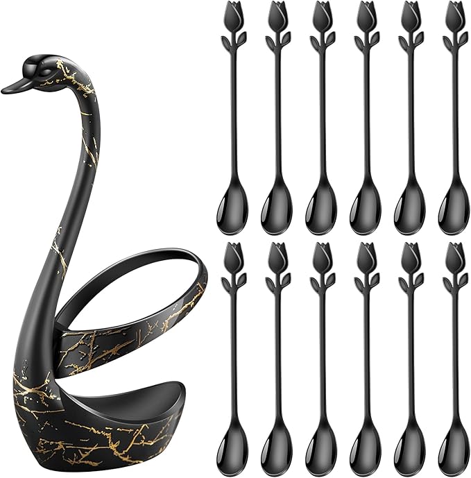 Black Small Coffee Spoon Holder Set, Swan Base