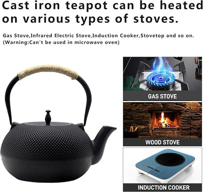 Big Cast Iron Teapot Set with Cups, Japanese Tetsubin Tea Kettle for Stovetop Safe, Cast Iron Tea Set with Tea Strainer for Loose Tea and Enameled Interior (1800ml Teapot Set with Cups)