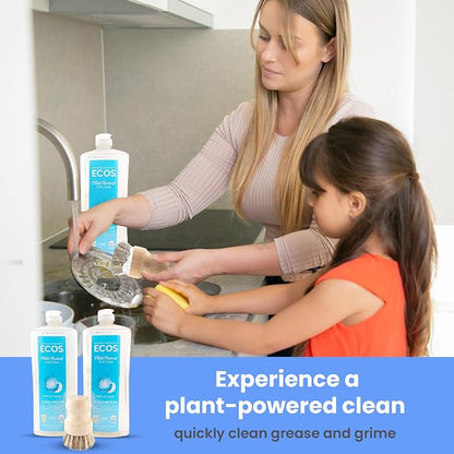 Unscented Dish Soap Liquid Hypoallergenic Cleaning Pack with 1 Natural Sisal Dish Scrub Brush & 2 Unscented Clear Liquid Dishwashing Soap With Biodegradable Formula (3 Items)