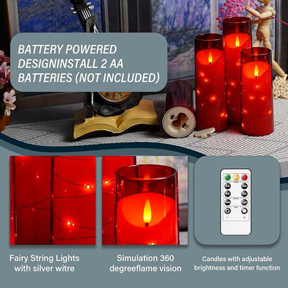 Flameless Candles with Embedded Star String, Battery Operated LED Pillar