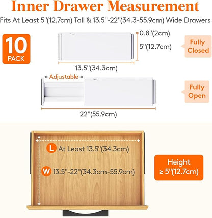 Lifewit 10 Pack 5" High Drawer Dividers 34-56cm/13.5-22" Adjustable Drawer