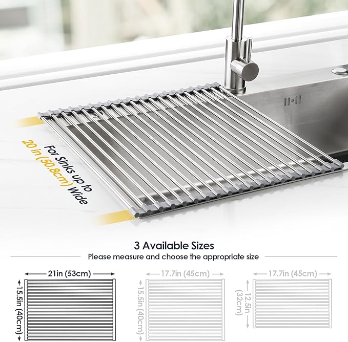 Tomorotec 21" x 15.5" Roll Up Dish Drying Rack Over Sink Drying Rack Sink Cover