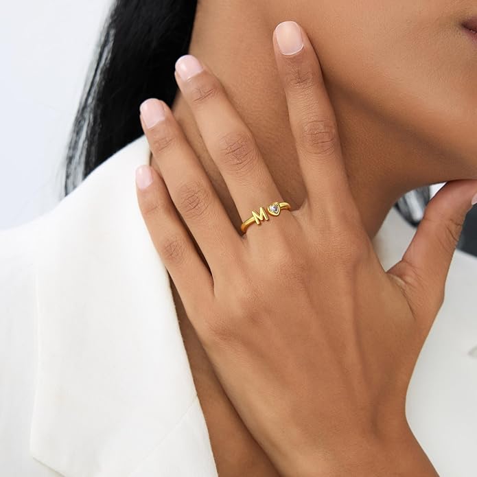C-leen Gold Initial Rings for Girls Women - Dainty 18K Gold Plated Adjustable Letter Rings Teen Girls Gifts Trendy Stuff Initial Ring Teen Girl Birthday Gift for Girl Non Tarnish